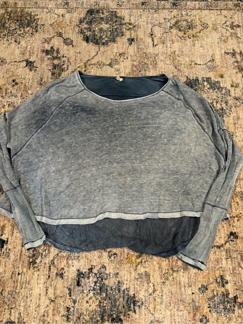 We The Free People Cupcake Sunrise Pullover Top Size Extra-Small Blue Acid Wash